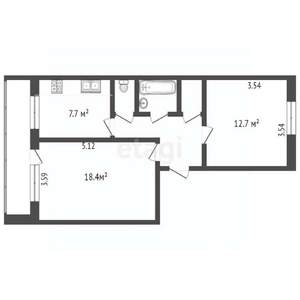 2-к квартира, вторичка, 52м2, 1/5 этаж