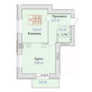 1-к квартира, вторичка, 42м2, 8/9 этаж
