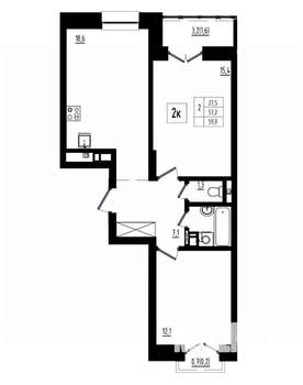 2-к квартира, строящийся дом, 59м2, 10/12 этаж