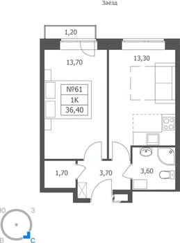 1-к квартира, вторичка, 36м2, 6/11 этаж
