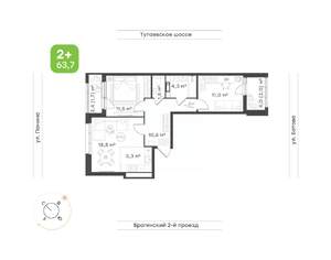 3-к квартира, вторичка, 64м2, 18/18 этаж
