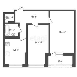 2-к квартира, вторичка, 58м2, 2/14 этаж