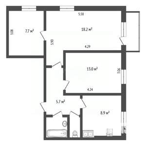 3-к квартира, вторичка, 58м2, 4/9 этаж