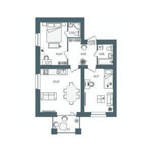 2-к квартира, строящийся дом, 69м2, 4/16 этаж
