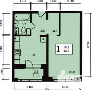 1-к квартира, строящийся дом, 42м2, 5/10 этаж