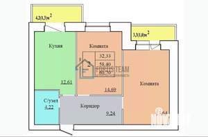 2-к квартира, вторичка, 61м2, 7/12 этаж