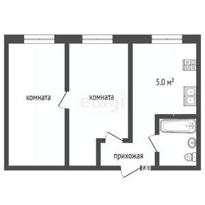 2-к квартира, вторичка, 44м2, 4/5 этаж