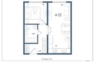 2-к квартира, сданный дом, 35м2, 1/8 этаж