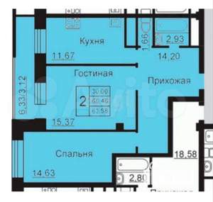 2-к квартира, вторичка, 60м2, 8/17 этаж