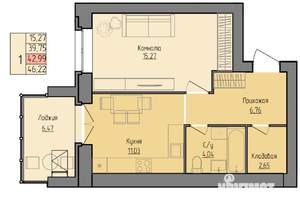 1-к квартира, строящийся дом, 43м2, 9/9 этаж