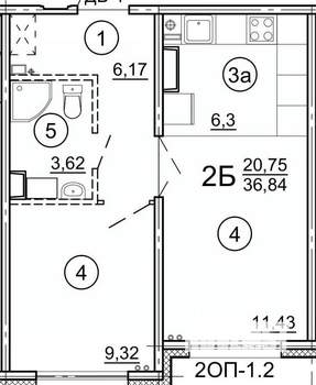 2-к квартира, строящийся дом, 37м2, 13/17 этаж