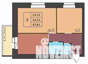 2-к квартира, строящийся дом, 46м2, 8/9 этаж