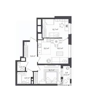 2-к квартира, вторичка, 63м2, 17/18 этаж