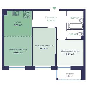 3-к квартира, вторичка, 53м2, 1/18 этаж