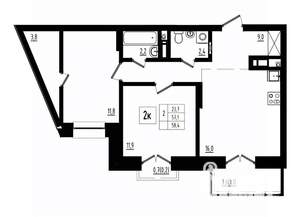 2-к квартира, вторичка, 58м2, 9/12 этаж