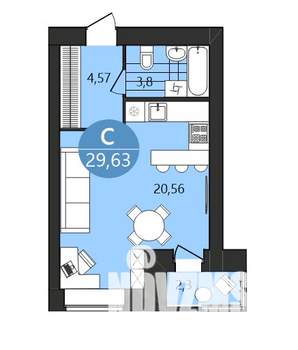 Студия квартира, вторичка, 30м2, 5/12 этаж