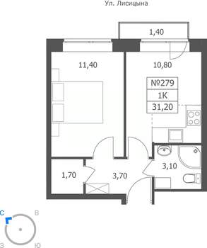 1-к квартира, вторичка, 31м2, 3/11 этаж