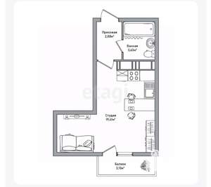 Студия квартира, вторичка, 28м2, 1/11 этаж