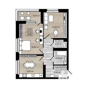 2-к квартира, вторичка, 63м2, 5/18 этаж