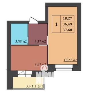 1-к квартира, строящийся дом, 38м2, 5/9 этаж