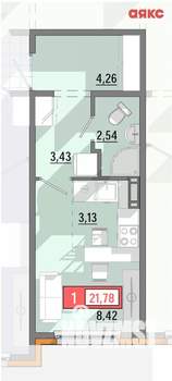 1-к квартира, сданный дом, 22м2, 4/8 этаж