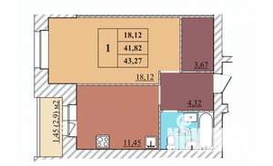 1-к квартира, строящийся дом, 43м2, 4/5 этаж