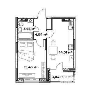 1-к квартира, строящийся дом, 39м2, 5/8 этаж