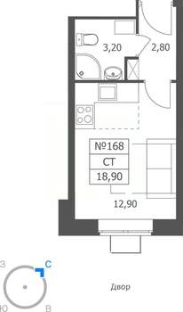 Студия квартира, вторичка, 19м2, 8/11 этаж
