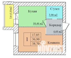 1-к квартира, вторичка, 39м2, 4/8 этаж