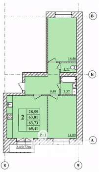 2-к квартира, строящийся дом, 65м2, 3/3 этаж