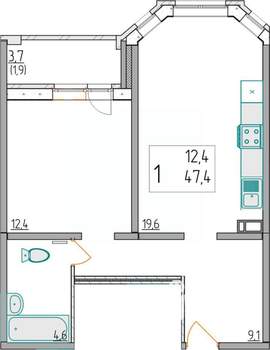 1-к квартира, вторичка, 47м2, 10/10 этаж