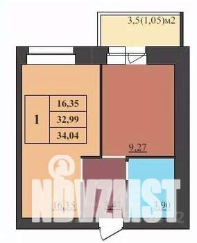 1-к квартира, строящийся дом, 34м2, 5/9 этаж