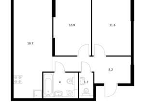 2-к квартира, вторичка, 55м2, 8/17 этаж