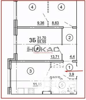 3-к квартира, вторичка, 56м2, 5/8 этаж