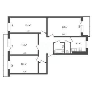 4-к квартира, вторичка, 76м2, 3/5 этаж