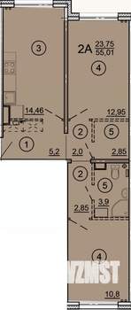2-к квартира, строящийся дом, 55м2, 3/17 этаж