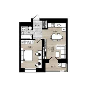 1-к квартира, вторичка, 43м2, 9/12 этаж