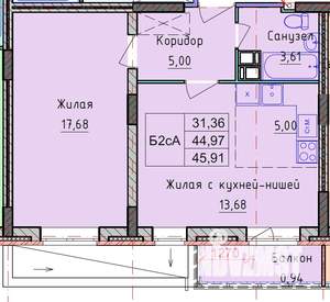 1-к квартира, вторичка, 46м2, 5/9 этаж