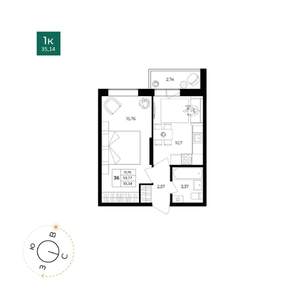 1-к квартира, вторичка, 34м2, 4/17 этаж