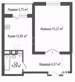 1-к квартира, вторичка, 39м2, 5/16 этаж