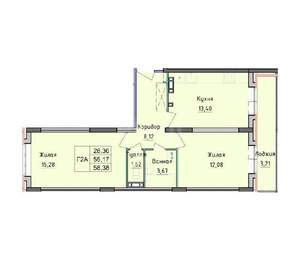 2-к квартира, вторичка, 58м2, 7/12 этаж