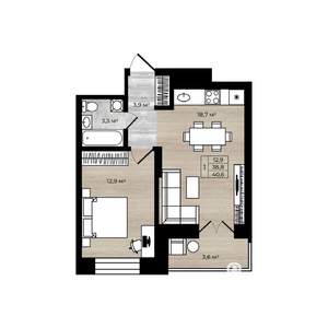 1-к квартира, вторичка, 41м2, 9/12 этаж