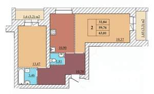 2-к квартира, строящийся дом, 63м2, 5/5 этаж