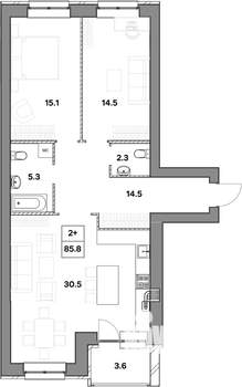 2-к квартира, строящийся дом, 86м2, 3/4 этаж