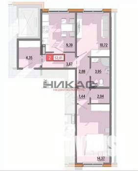 2-к квартира, вторичка, 53м2, 5/8 этаж