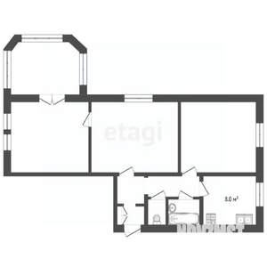 3-к квартира, вторичка, 62м2, 2/2 этаж