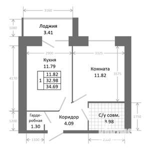 1-к квартира, строящийся дом, 36м2, 2/9 этаж