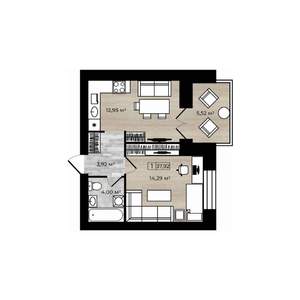 1-к квартира, строящийся дом, 38м2, 7/9 этаж