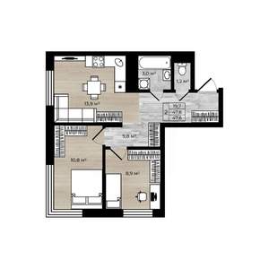 2-к квартира, вторичка, 48м2, 9/9 этаж