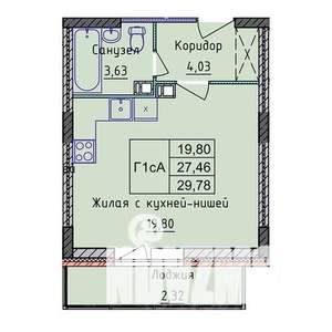 1-к квартира, строящийся дом, 30м2, 2/8 этаж